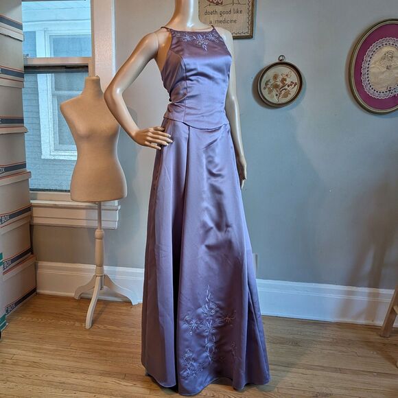 Vintage 90s Dave & Johnny Purple Dress Formal 2 Piece Set Embroidered Size 7/8 - Picture 1 of 11